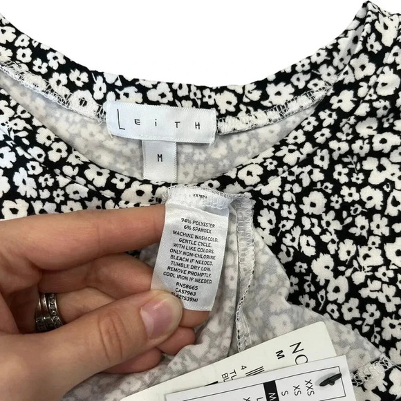 Leith Layla Black White Dense Floral Front Slit Dress M - Picture 3 of 3